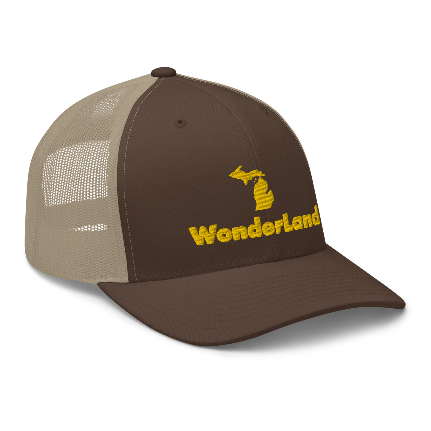 Michigan 'Wonderland' Trucker Hat (Geometric Sans Font) | Gold Embroidery