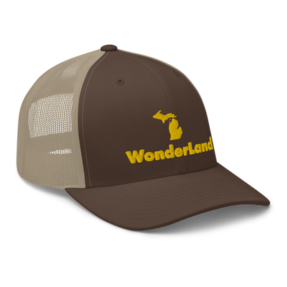 Michigan 'Wonderland' Trucker Hat (Geometric Sans Font) | Gold Embroidery