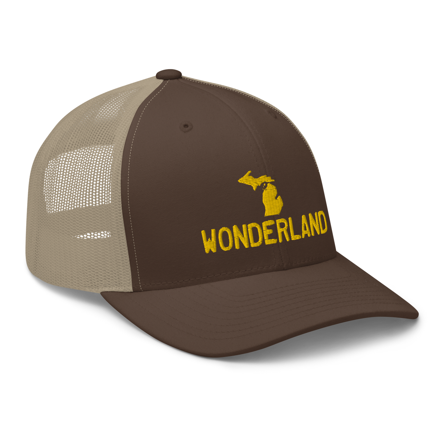 Michigan 'Wonderland' Trucker Hat (Licence Plate Font) | Gold Embroidery