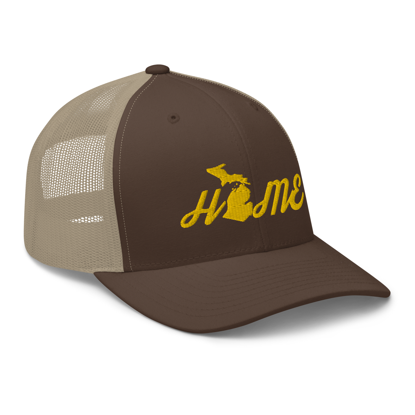 Michigan 'Home' Trucker Hat (Script Font) | Gold Embroidery