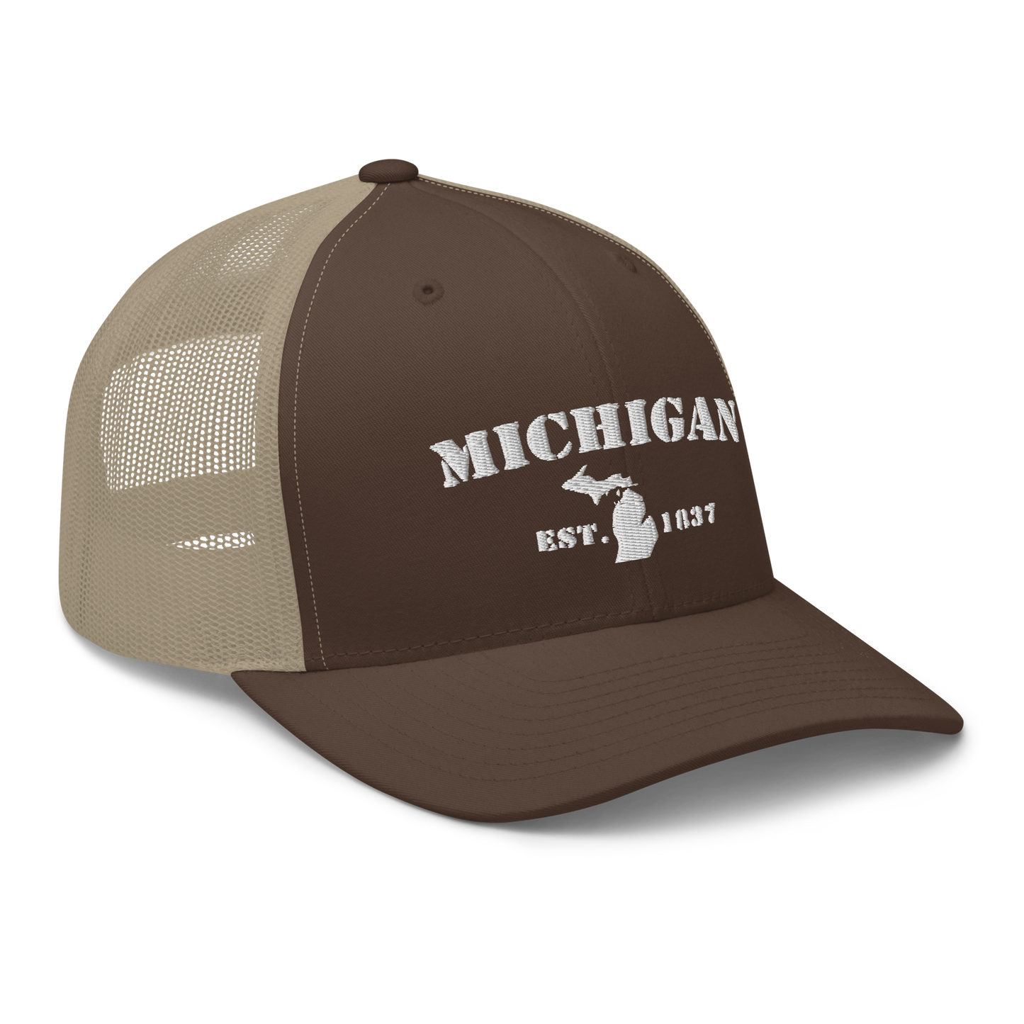 'Michigan EST 1837' Trucker Hat (Army Font)