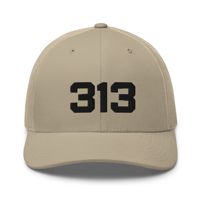 Detroit '313' Trucker Hat | White/Black Embroidery