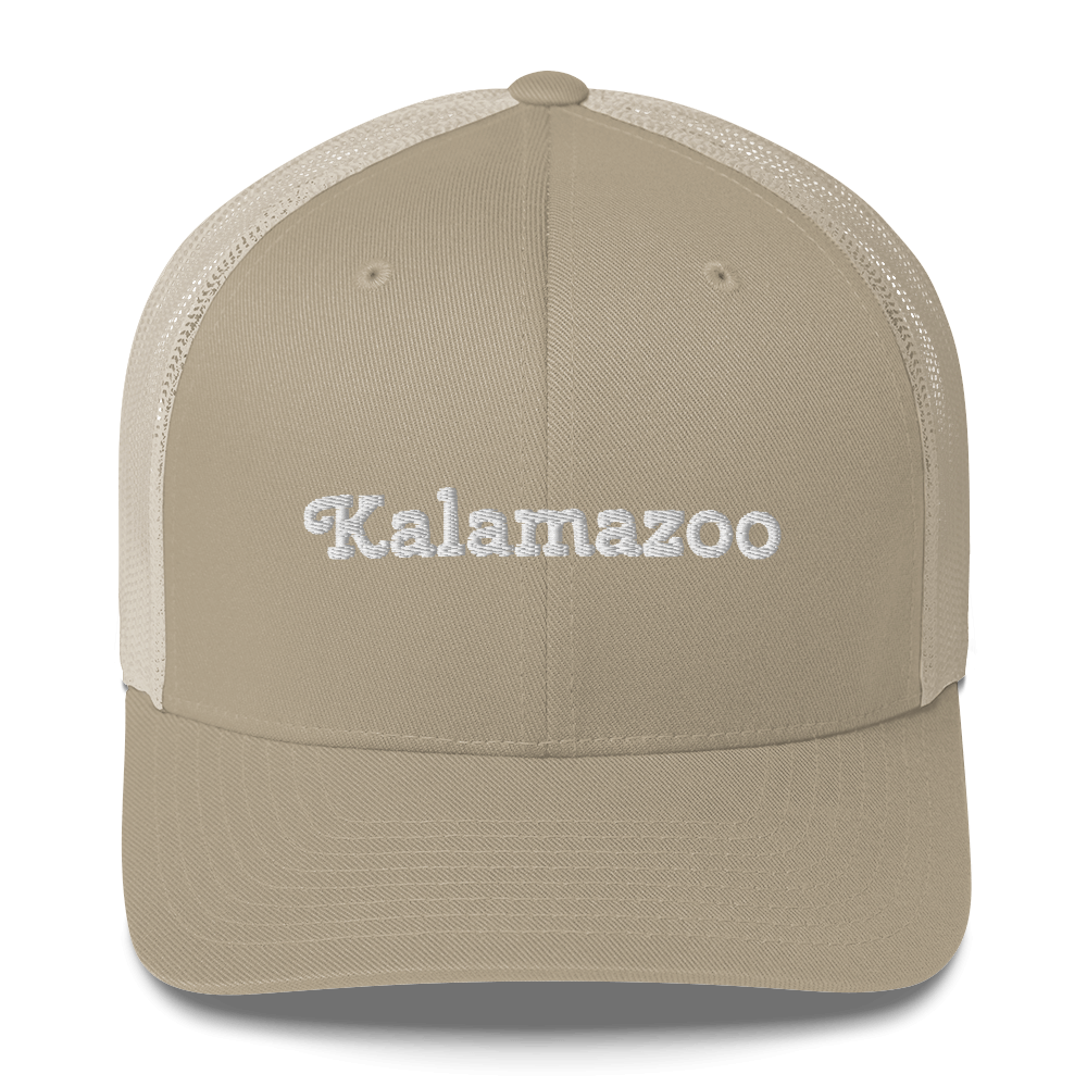 'Kalamazoo' Trucker Hat | White/Black Embrodiery