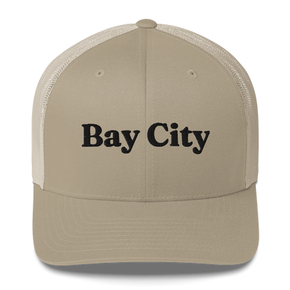 'Bay City' Trucker Hat | White/Black Embroidery