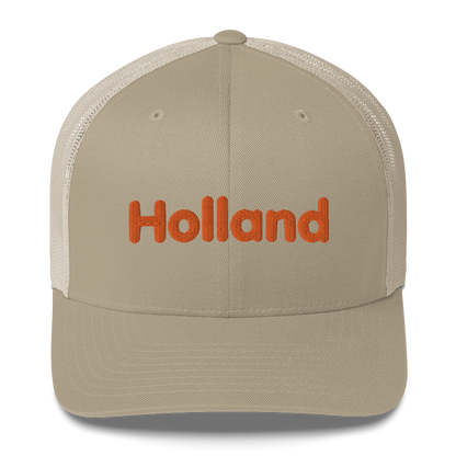 'Holland' Trucker Hat | White/Orange Embroidery