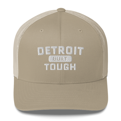 'Built Detroit Tough' Trucker Hat | White/Black Embroidery