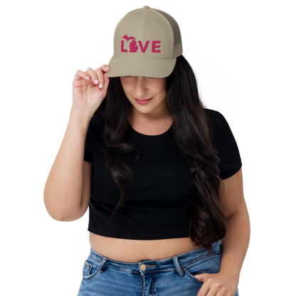 Michigan 'Love' Trucker Hat (Geometric Sans Font) | Pink Embrodiery