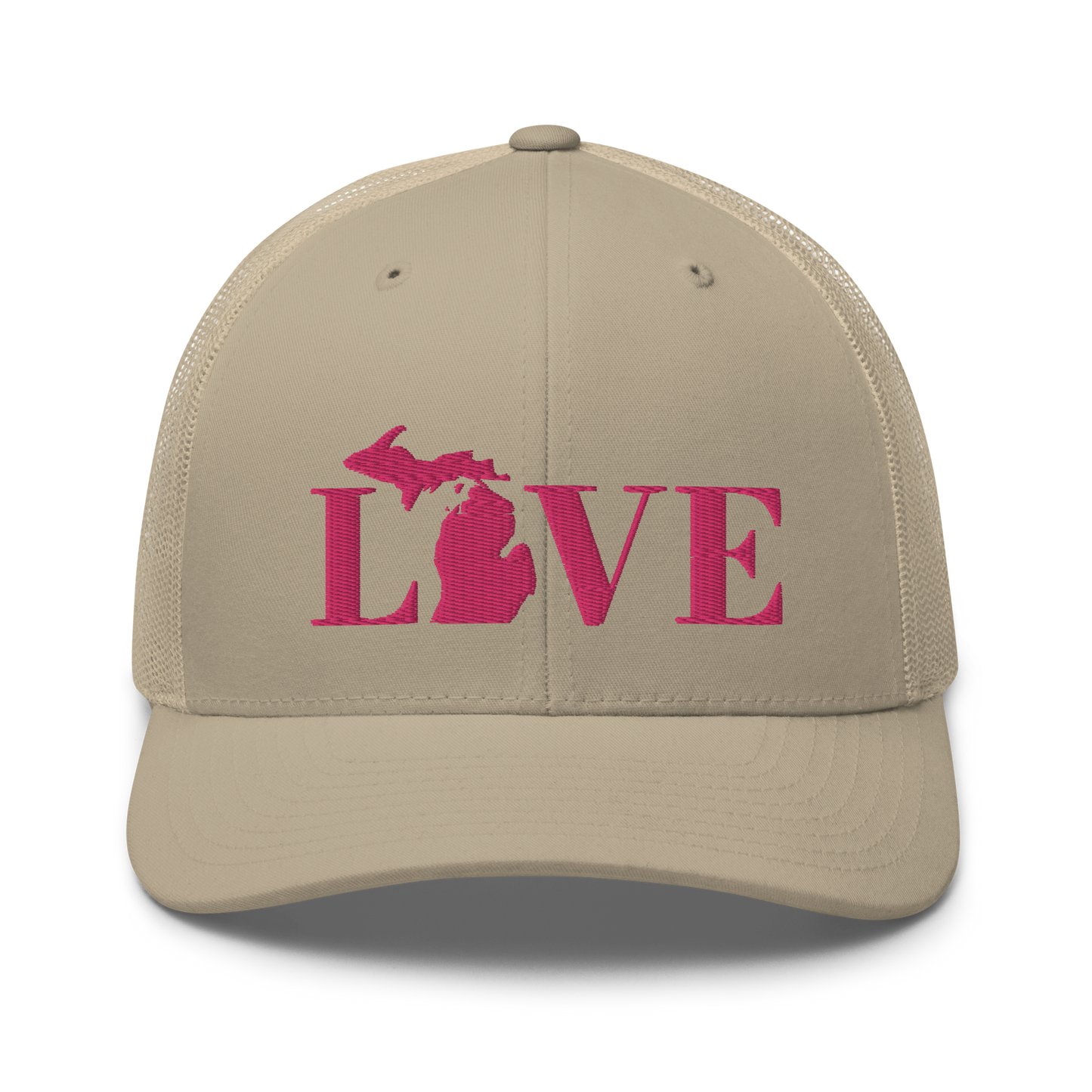 Michigan 'Love' Trucker Hat (Didone Font) | Pink Embrodiery