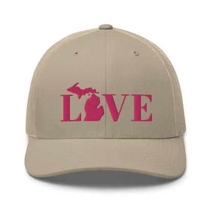 Michigan 'Love' Trucker Hat (Didone Font) | Pink Embrodiery