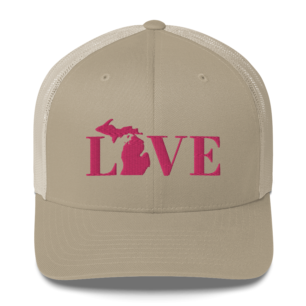 Michigan 'Love' Trucker Hat (Didone Font) | Pink Embrodiery