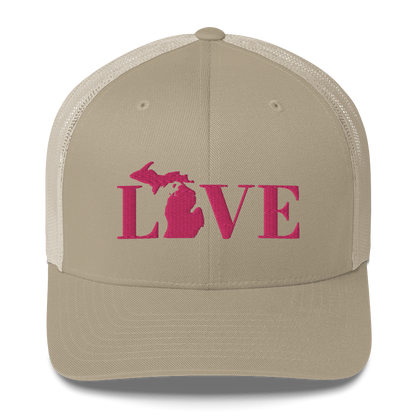 Michigan 'Love' Trucker Hat (Didone Font) | Pink Embrodiery