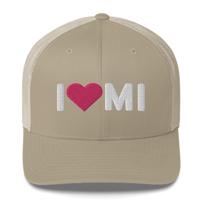 Michigan 'I ❤️ MI' Trucker Hat (Rounded Swiss Font)