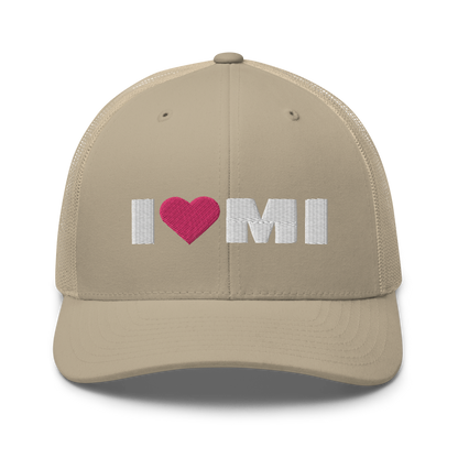 Michigan 'I ❤️ MI' Trucker Hat (French Olive Font)