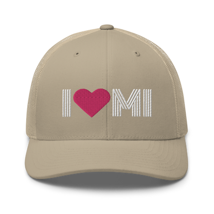 Michigan 'I ❤️ MI' Trucker Hat (Metalpress Font)