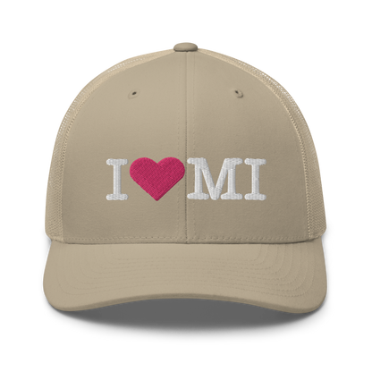 Michigan 'I ❤️ MI' Trucker Hat (Typewriter Font)