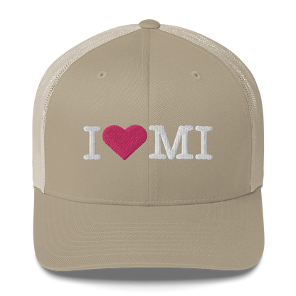 Michigan 'I ❤️ MI' Trucker Hat (Typewriter Font)