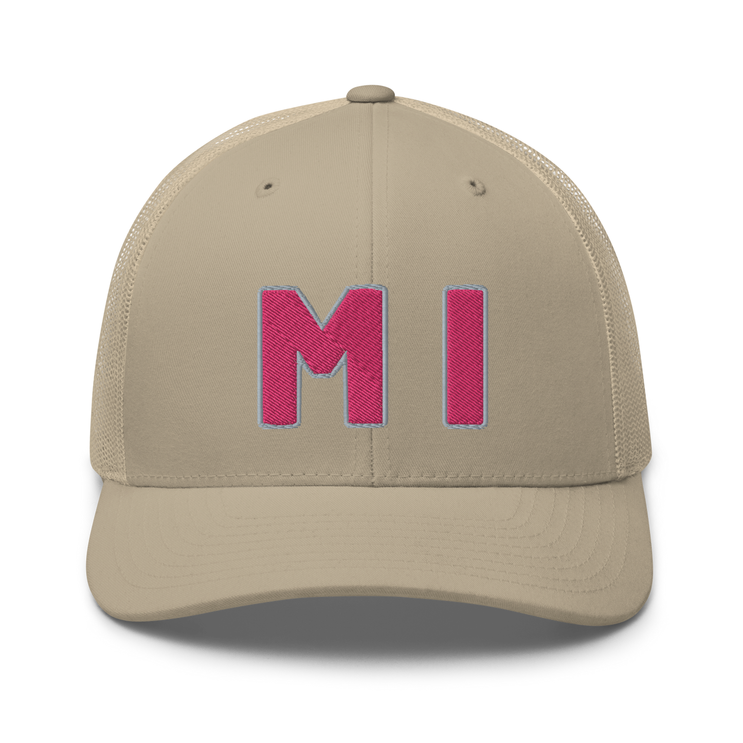 Michigan 'MI' Trucker Hat (1940s Baseball Font) | Pink Embroidery