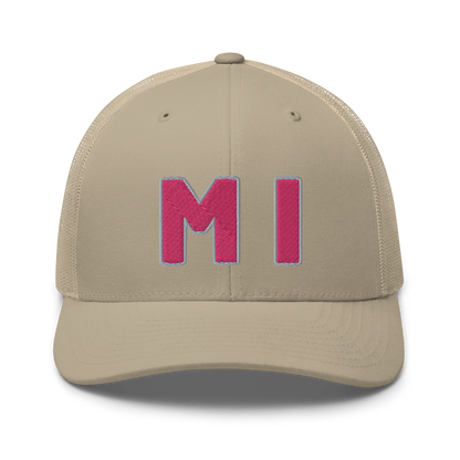 Michigan 'MI' Trucker Hat (1940s Baseball Font) | Pink Embroidery