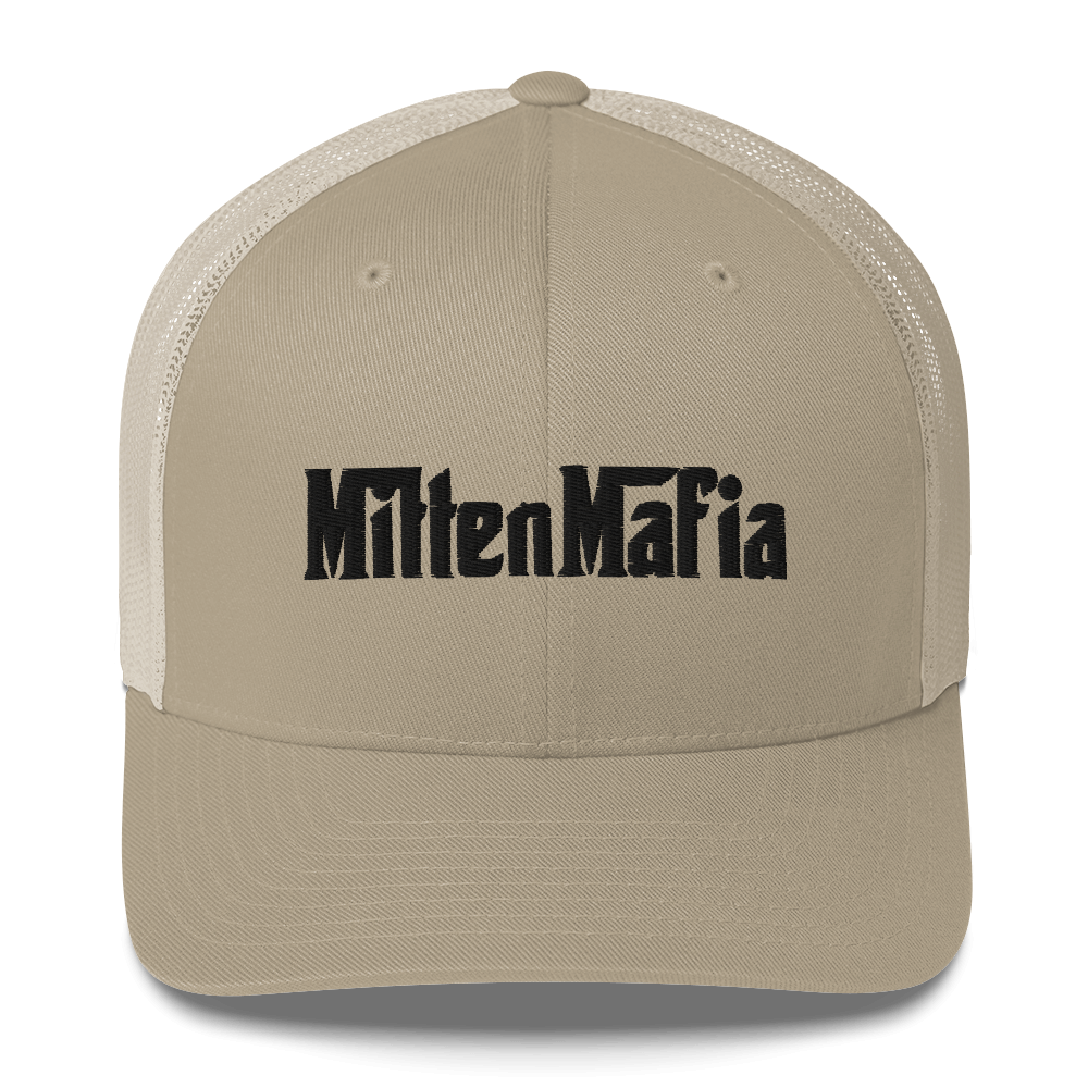 Michigan 'MittenMafia' Trucker Hat (Gangster Font) White/Black Embroidery