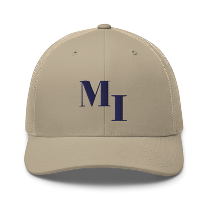 Michigan 'MI' Trucker Hat (Didone Logotype) | White/Navy Embroidery