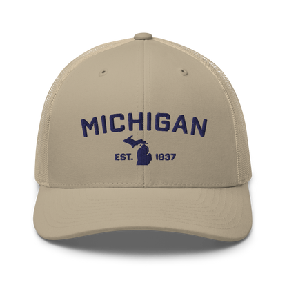 'Michigan EST 1837' Trucker Hat (Athletic Font)