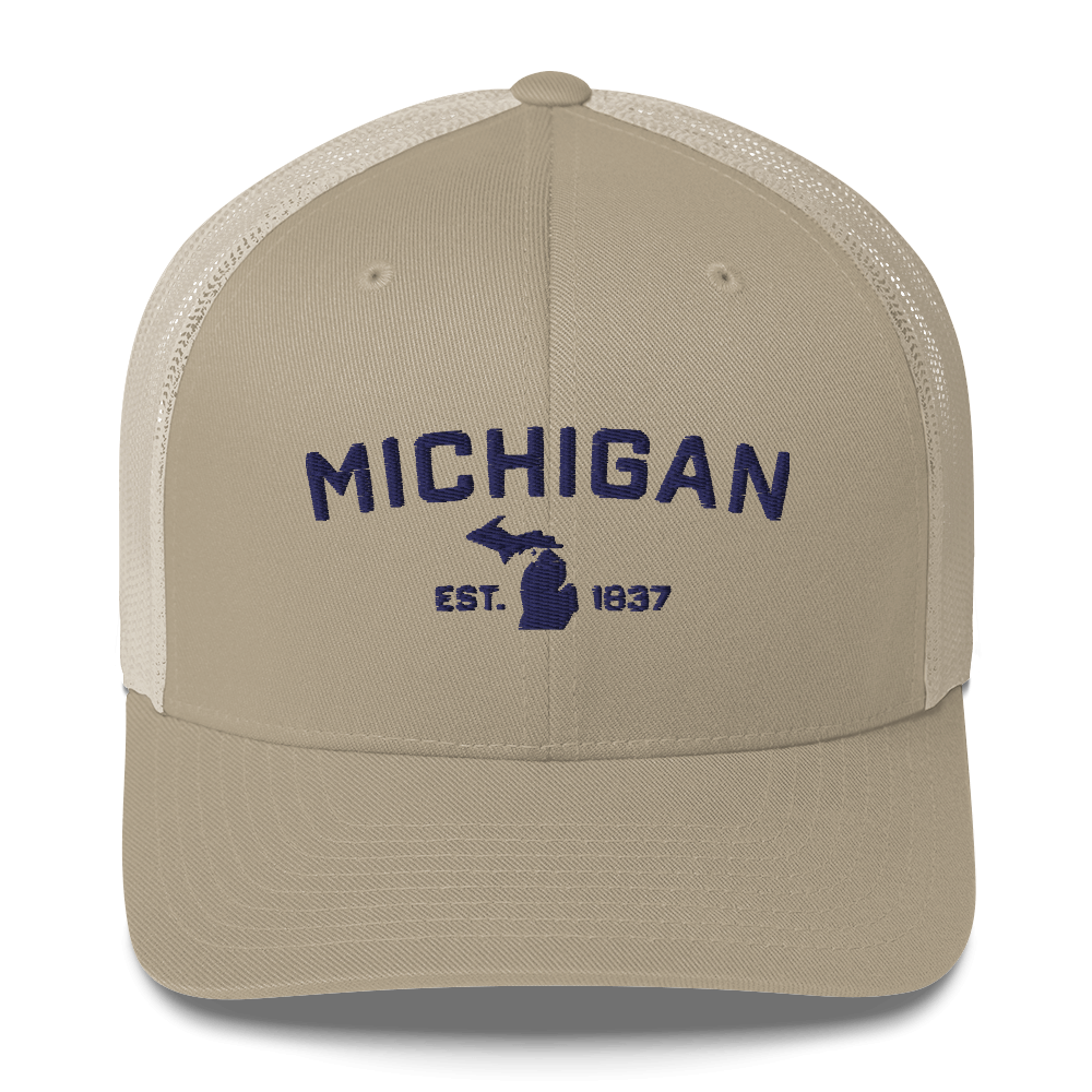 'Michigan EST 1837' Trucker Hat (Athletic Font)