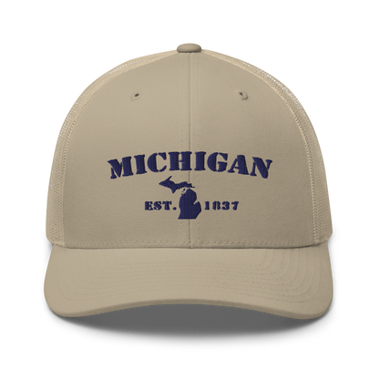 'Michigan EST 1837' Trucker Hat (Army Font)