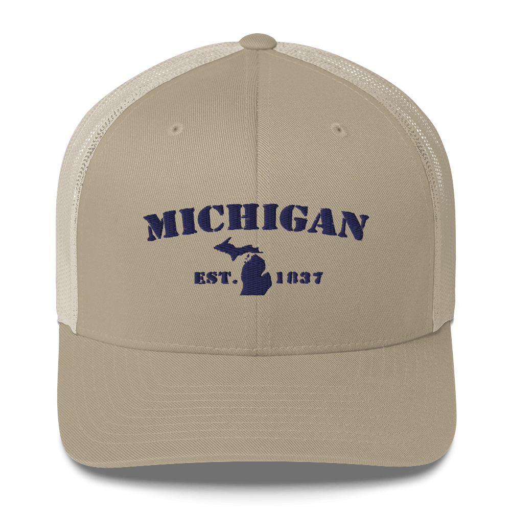 'Michigan EST 1837' Trucker Hat (Army Font)