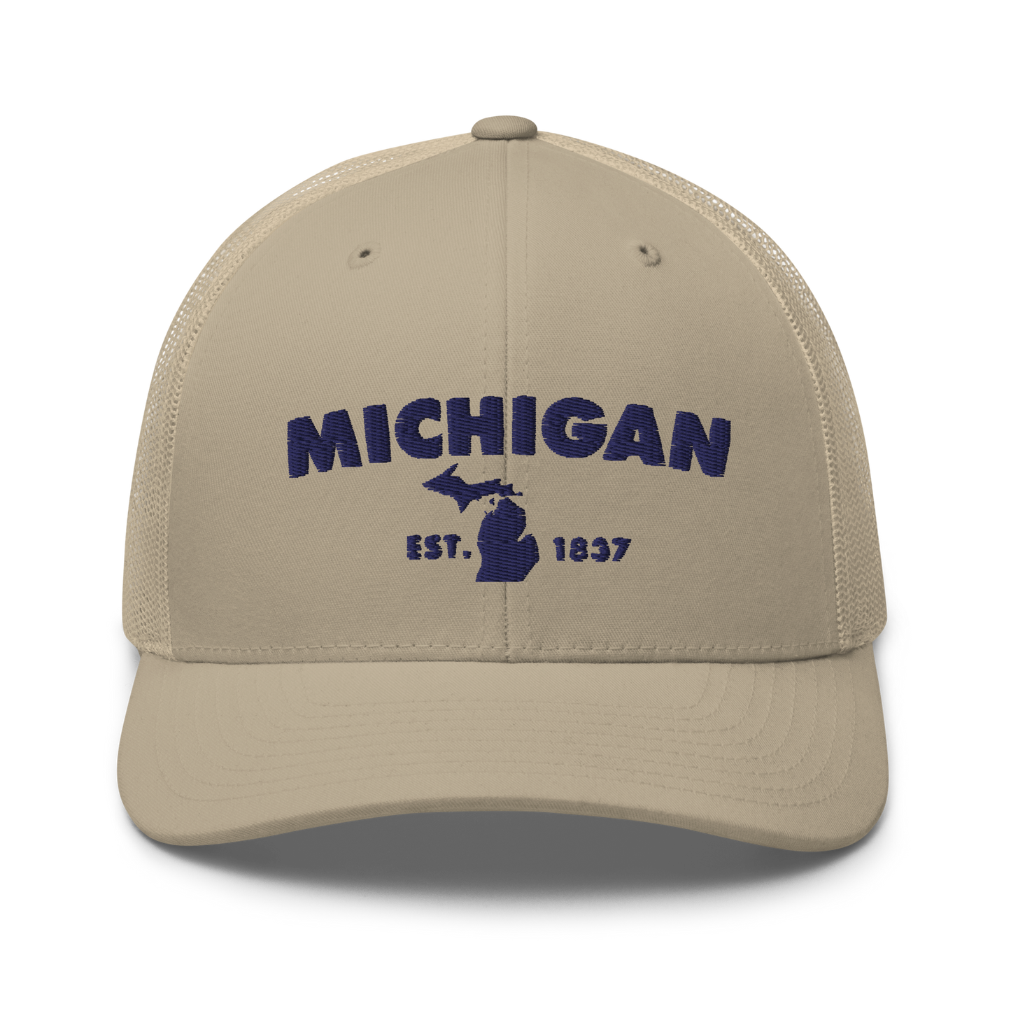 'Michigan EST 1837' Trucker Hat (Geometric Sans Font)