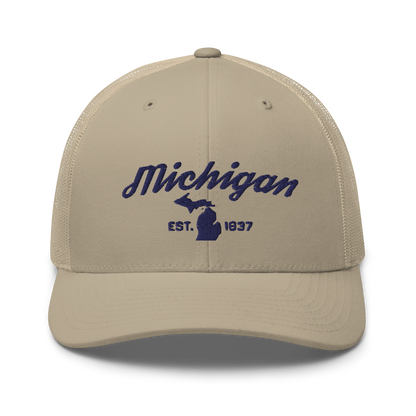 'Michigan EST 1837' Trucker Hat (Script Font)