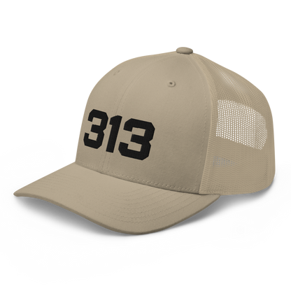 Detroit '313' Trucker Hat | White/Black Embroidery