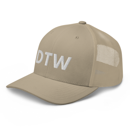 Detroit 'DTW' Trucker Hat | White/Black Embroidery