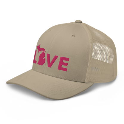 Michigan 'Love' Trucker Hat (Geometric Sans Font) | Pink Embrodiery