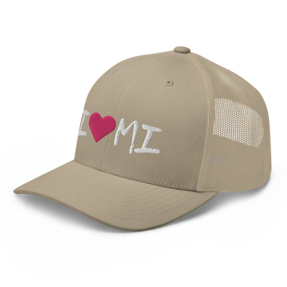 Michigan 'I ❤️ MI' Trucker Hat (Brush Font)