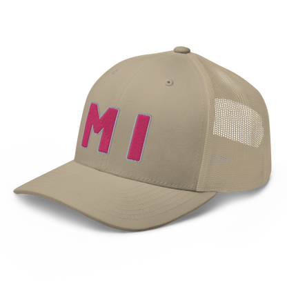 Michigan 'MI' Trucker Hat (1940s Baseball Font) | Pink Embroidery