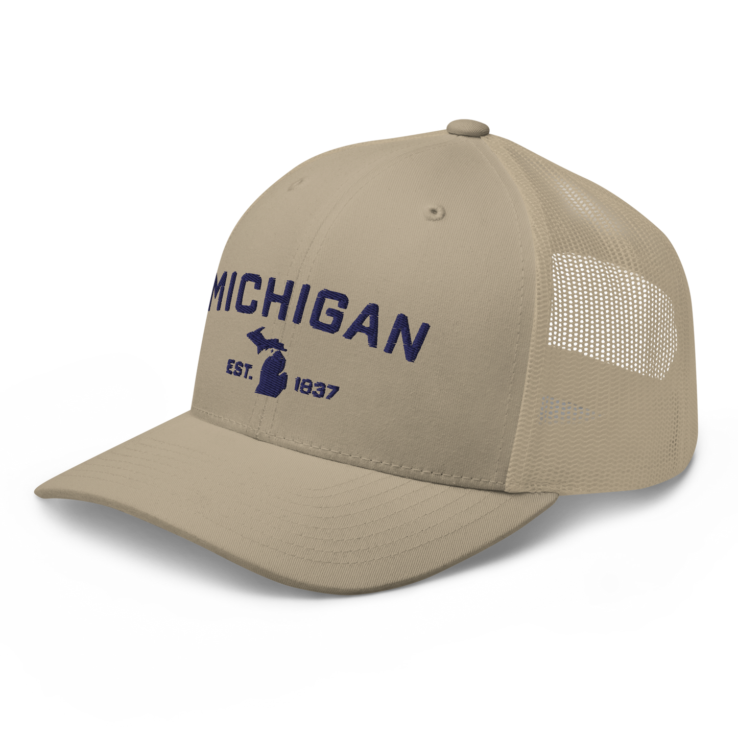 'Michigan EST 1837' Trucker Hat (Athletic Font)