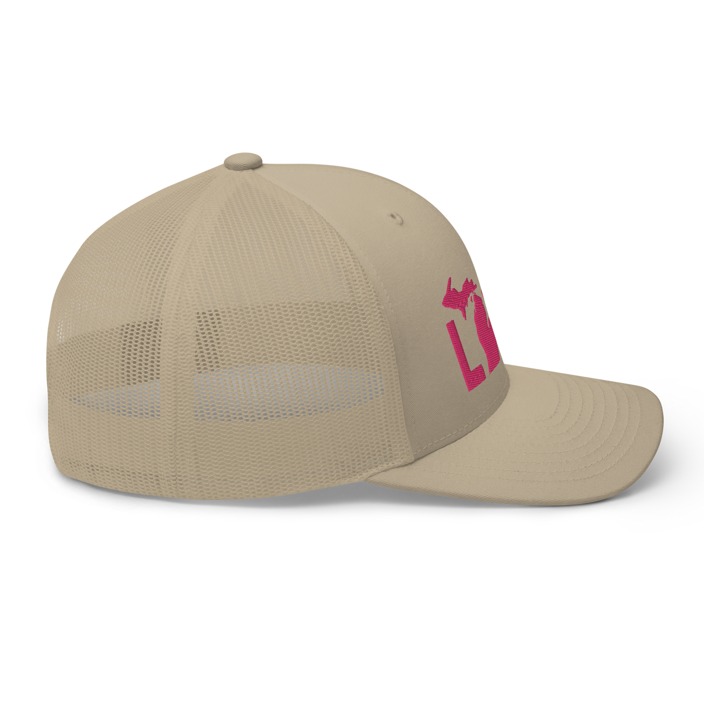 Michigan 'Love' Trucker Hat (Geometric Sans Font) | Pink Embrodiery