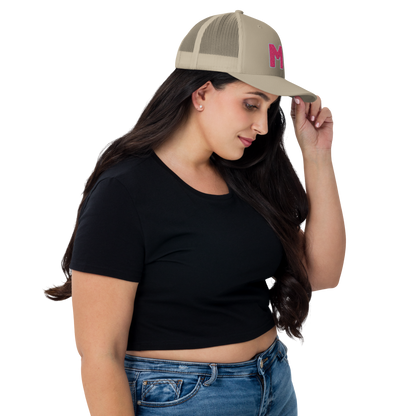 Michigan 'MI' Trucker Hat (1940s Baseball Font) | Pink Embroidery