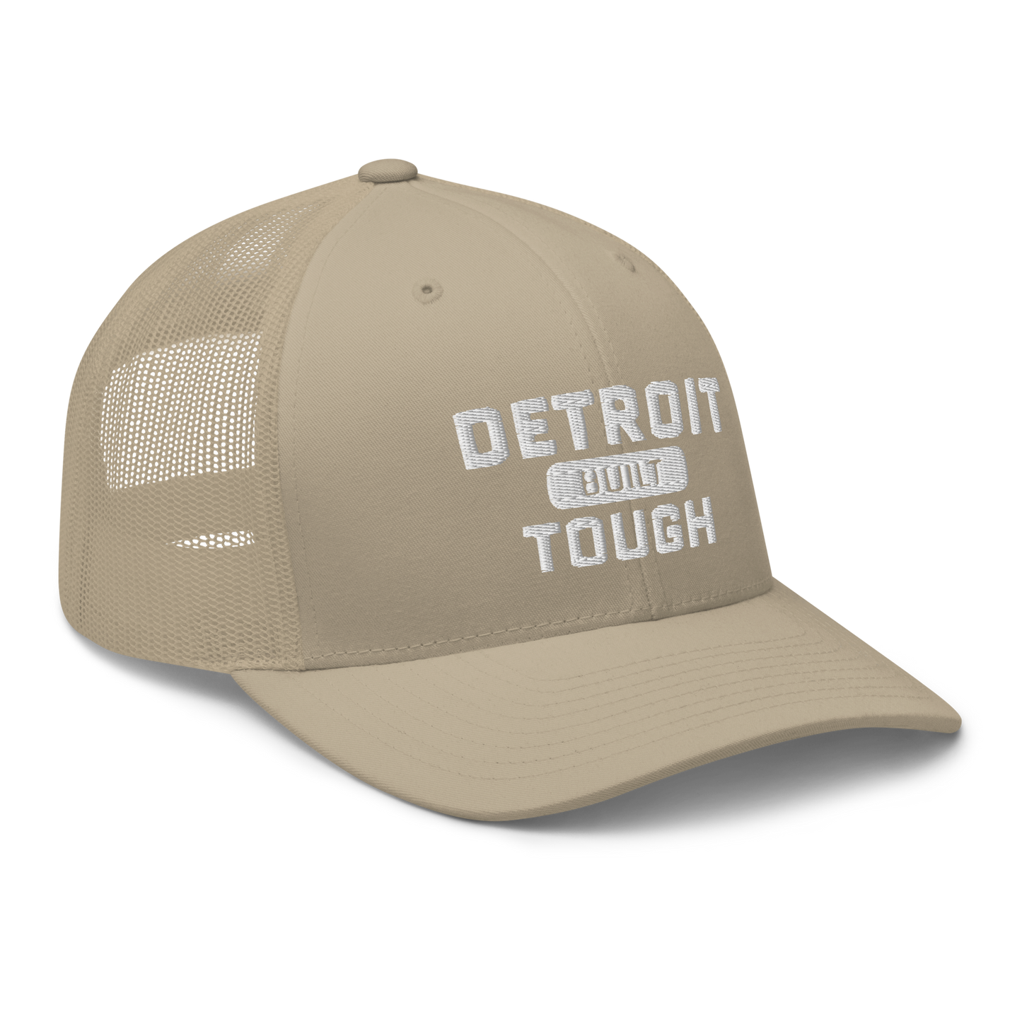 'Built Detroit Tough' Trucker Hat | White/Black Embroidery