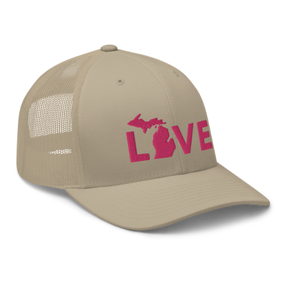 Michigan 'Love' Trucker Hat (Geometric Sans Font) | Pink Embrodiery