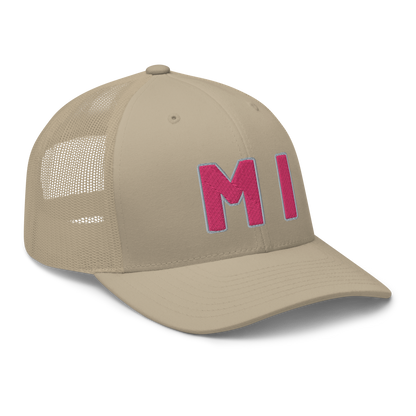 Michigan 'MI' Trucker Hat (1940s Baseball Font) | Pink Embroidery