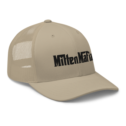 Michigan 'MittenMafia' Trucker Hat (Gangster Font) White/Black Embroidery