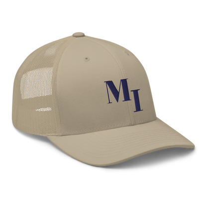 Michigan 'MI' Trucker Hat (Didone Logotype) | White/Navy Embroidery