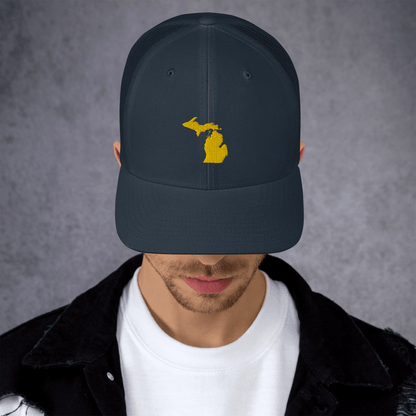 Michigan Trucker Hat (w/ Michigan Outline) | Gold Embroidery - Circumspice Michigan