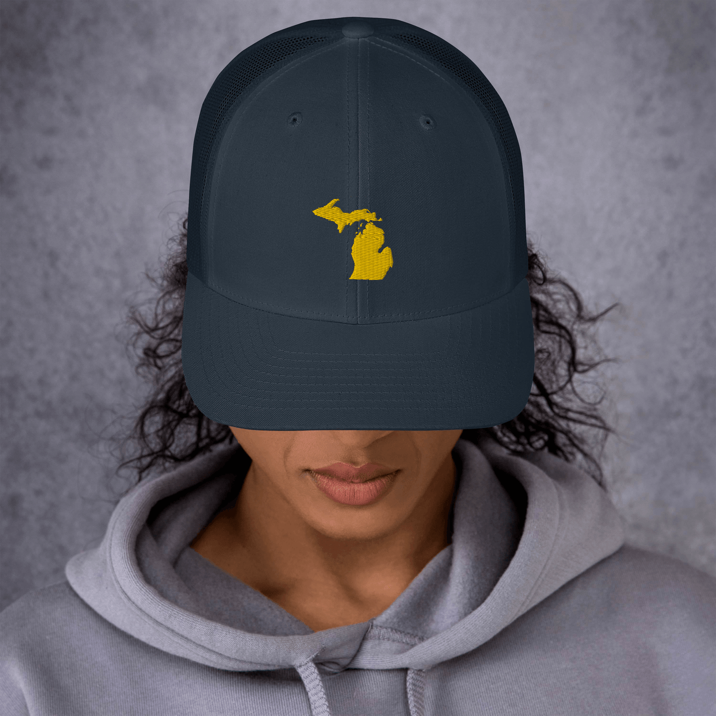 Michigan Trucker Hat (w/ Michigan Outline) | Gold Embroidery - Circumspice Michigan