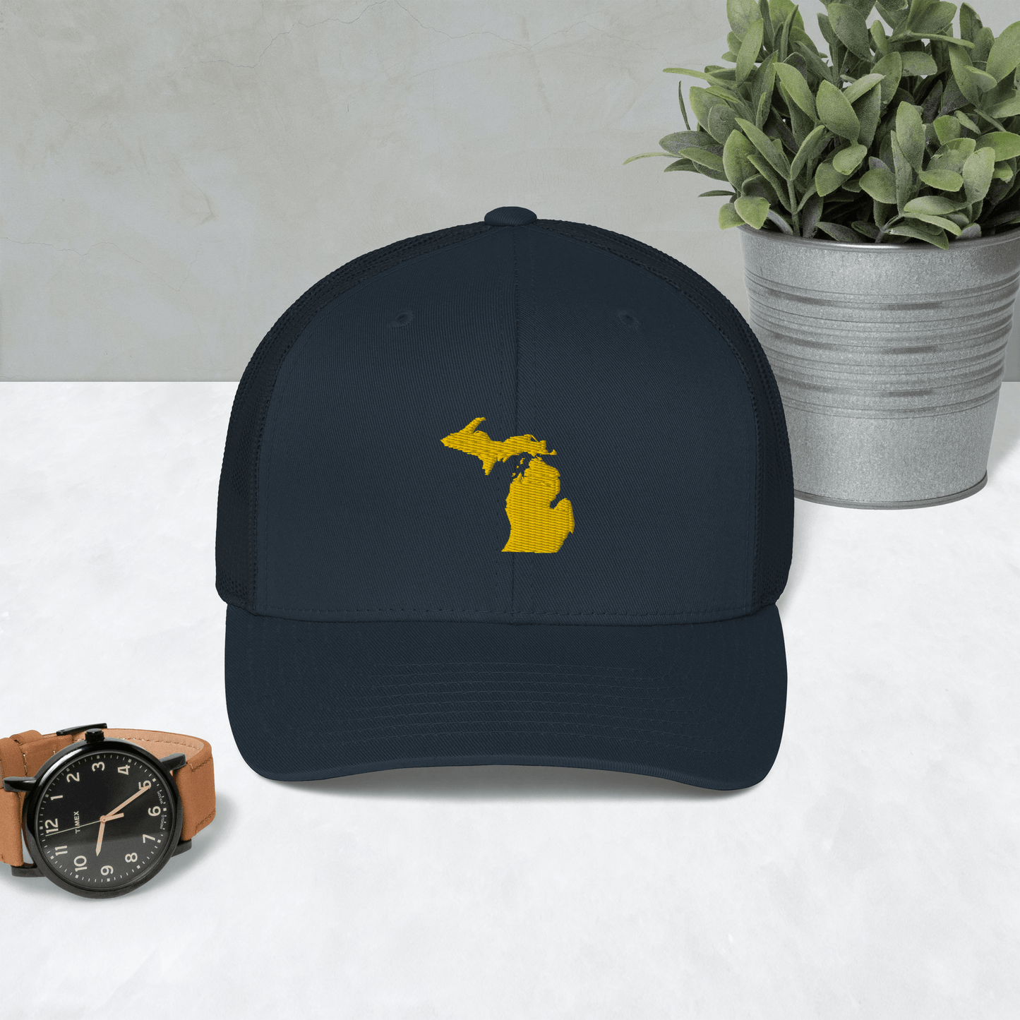 Michigan Trucker Hat (w/ Michigan Outline) | Gold Embroidery - Circumspice Michigan