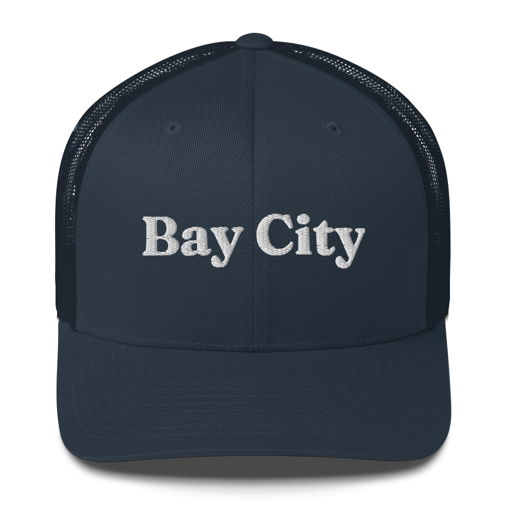 'Bay City' Trucker Hat | White/Black Embroidery