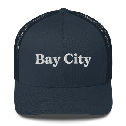 'Bay City' Trucker Hat | White/Black Embroidery