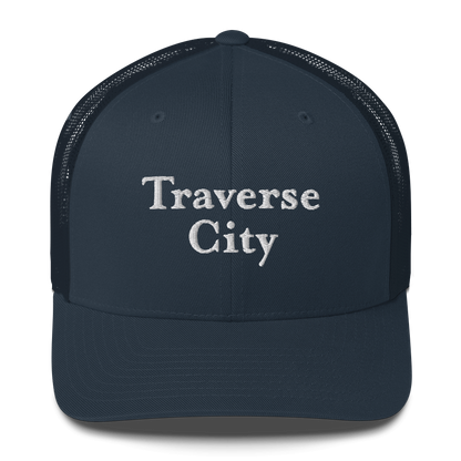 'Traverse City' Trucker Hat | White/Black Embroidery