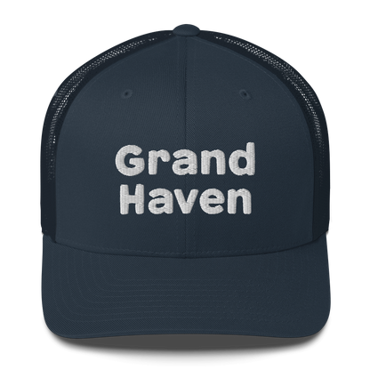 'Grand Haven' Trucker Hat | White/Black Embroidery